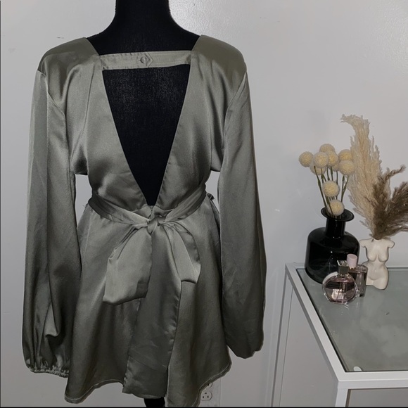 SAGE GREEN SATIN ROMPER - Picture 2 of 4